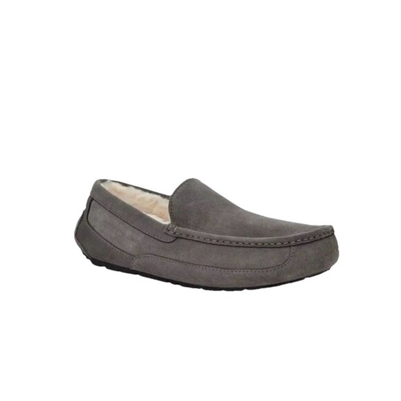 UGG Grey Suede Loafers Leather Cozy Slippers Inside Outside Unisex Sz 4 Eu 36 - Picture 1 of 9